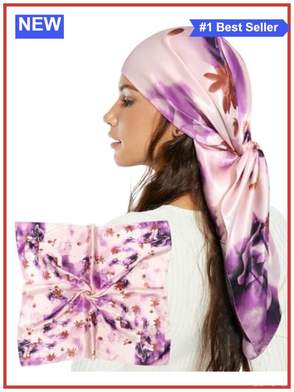 35" Large Satin Silk-Feel Head Scarf Bandana Hair Wrap Multi-Way